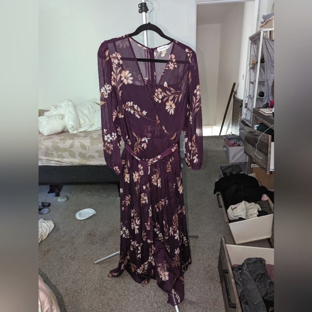 Calvin Klein floral  print purple dress size 16